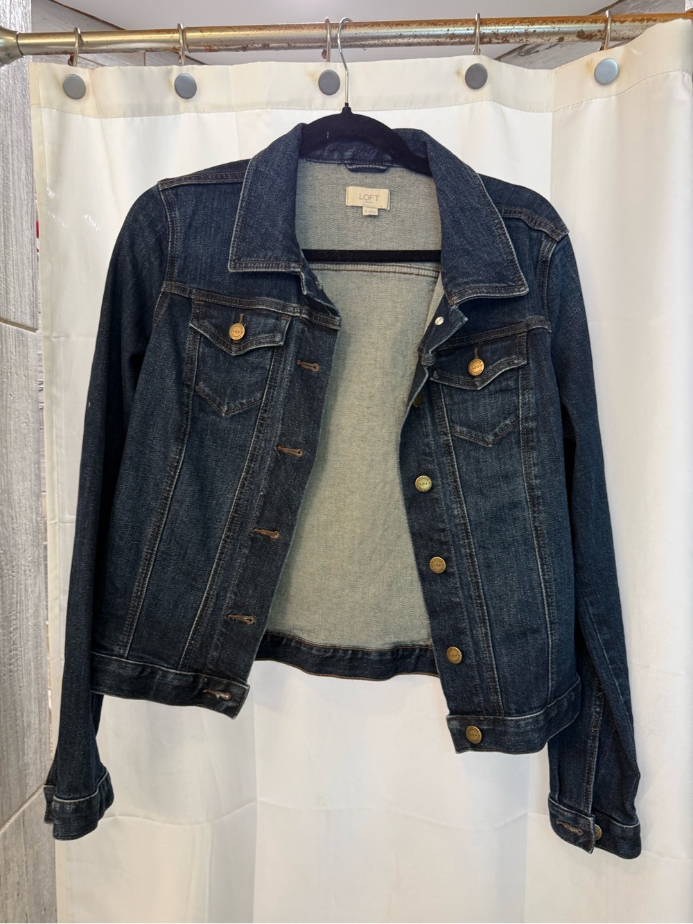 LOFT Dark Indigo Jean Jacket with Brass Buttons